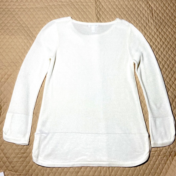 CALVIN KLEIN Cream Tunic Sweater. Gold Tone Button Accents. NWOT. Medium. - Picture 4 of 9